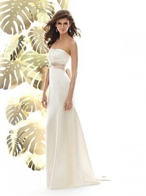 A-Line/Princess Strapless Brush Train satin wedding dress for bridal(y0809029)