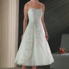 A-Line/Princess Strapless Tea-length Organza wedding dress for brides 2010style(DEX0036)