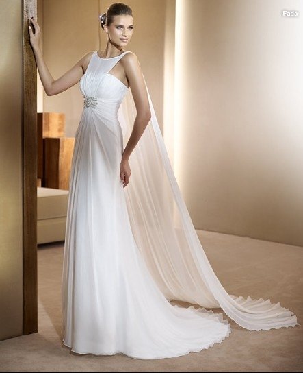 A-line/Princess Scoop BrushTrain Chiffon wedding dress for brides ...