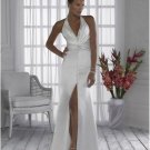 A-line/Princess Strapless halter top  Cathedral Satin wedding dress for brides 2010style(WDA033)