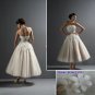 Custom Made A-line Tea-length Tulle and Satin Bridal Wedding Dress / Wedding Gown