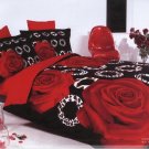 black red rose flower printed bedding cotton bed linens comforter set queen quilt duvet covers