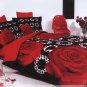 black red rose flower printed bedding cotton bed linens comforter set queen quilt duvet covers