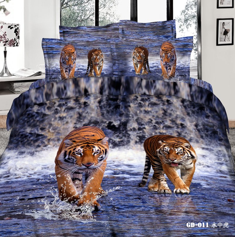 luxury tiger animal printed bed linens cotton bedding comforter set