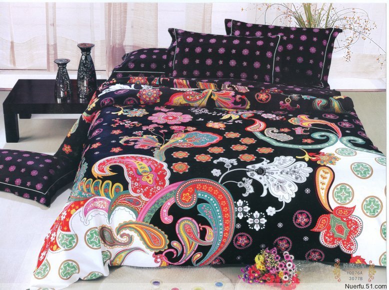 black modern floral pattern cotton bed linens bedding comforter set
