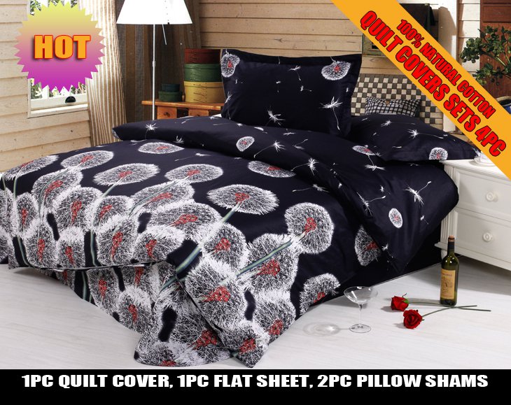 black gray dandelion pattern cotton bed linens bedding comforter set