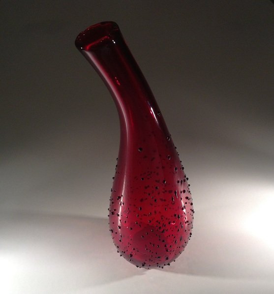 VASE: red tall neck with black spots