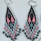 Southwest  beaded earring in pink, black, & turquoise