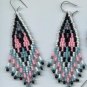 Southwest  beaded earring in pink, black, & turquoise