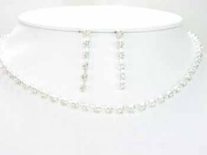 Silver Single Strand Crystal Necklace Set