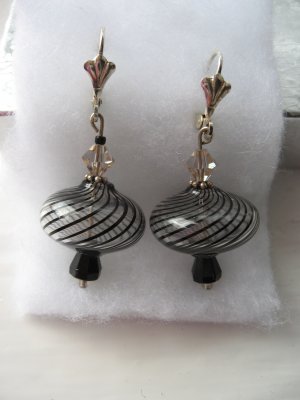 Stylish Silver Blown Glass Crystal Dangle Earrings