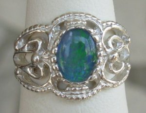 Australian Opal Sterling Silver Filigree Ring