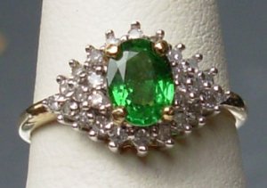 Natural Rare Green Tsavorite & Diamonds 10K Gold Ring