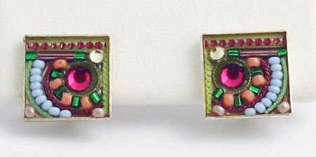 Signed ADAYA Maya Rayten Micro Mosaic clip Earrings