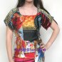 Art Print On 100% Silk Dress Tunic sz 4 US 8 UK 34 EU