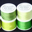 NEW 60M OF 4MM PURE SILK EMBROIDERY RIBBON GREENS $32 V