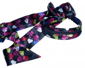 Skull and Hearts Black Multi Scarf Headband Punk Gothic