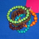 Set of 6 Stretch Wood and Shell Bead Bracelets