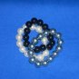 Set of 3 Black White Gray Stretch Pearl Bead Bracelets
