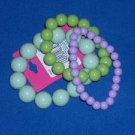 Set of 3 Spring Green Purple Stretch Bead Bracelets