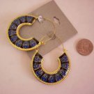 Blue Boho Tribal Gold Tone Hoops Earrings