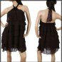 Chocolate Brown or Black Cascading Ruffle Tiered Chiffon Halter Cocktail Dress