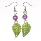 Pink or Purple Glitter Leaf Earrings Dangle Earrings