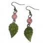 Pink or Purple Glitter Leaf Earrings Dangle Earrings