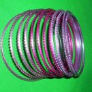 Set of Twelve (12) Pink and Fuchsia Bollywood Metal Bangle Bracelets