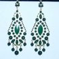 Deep Green and Goldtone Chandelier Drop Post Earrings