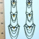 Faux Citrine Floral Motif Chandelier Chain Earrings