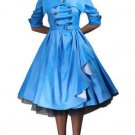 Rockabilly Retro Double Breasted A-Line Turquoise Blue Dress with Belt - 12