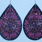 Large Goldtone and Purple Teardrop Dangle Earrings