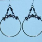 Silvertone Hoop Earrings with Flowers