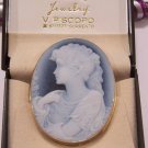 Beautiful European 18K Blue Agate Giant Cameo Pin/Pendant
