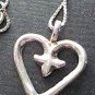 Sterling Silver Pendant Heart Fleur de Lis w Chain Necklace