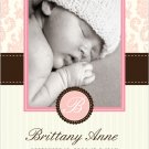 Baby Boy or Girl Damask Birth Announcement- Customized with Baby Name and Photo