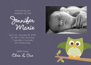 Happy Owl Design - Custom Printable Baby Boy or Girl Birth Announcement