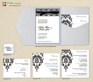 DIY Custom Wedding Invitation Suite - Simple Damask Design Customized Printable PDF