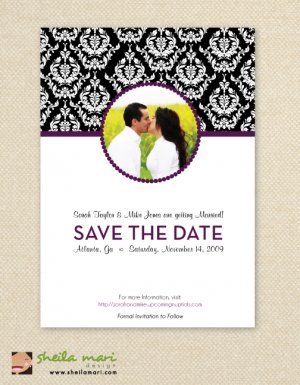 Damask Polk-a-dot Pattern Post Card - Customized Printable Save The Date