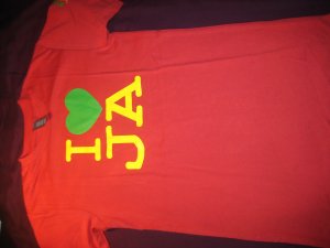 I LOVE JA Men's Tee - Red (Green & Yellow print)