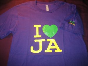 I LOVE JA Men's Tee - Purple (Yellow & Green Font)