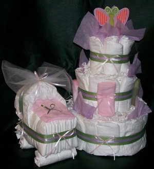 Butterfly Diaper Cake And Bassinet Set Baby Girl Shower Centerpiece