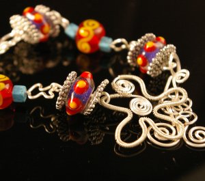 Handmade Wire and lampwork Braclet (Candy)