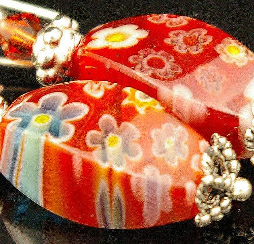 Handmade Lamp work Earrings with bali beads (Red Mayonese)