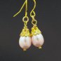 Handmade wire earrings Pink Crystal Pearl with Bali beads (In Pink)