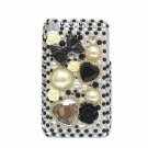Bling Rhinestone Black Pearl Flower Heart Back Hard Case Cover for Apple iphone 3G 3GS