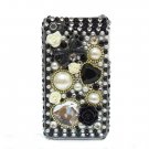Bling Rhinestone Black Heart Flower Pearl Hard Case Cover for Apple iPhone 4 4G 4S