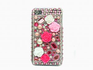 Bling Rhinestone Crystal Pink Flower Pearl Hard Case Cover for Apple iPhone 4 4G 4S LP
