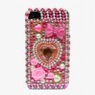 Bling Rhinestone Crystal Pink Heart Flower Pearl Hard Case Cover for Apple iPhone 4 4G 4S